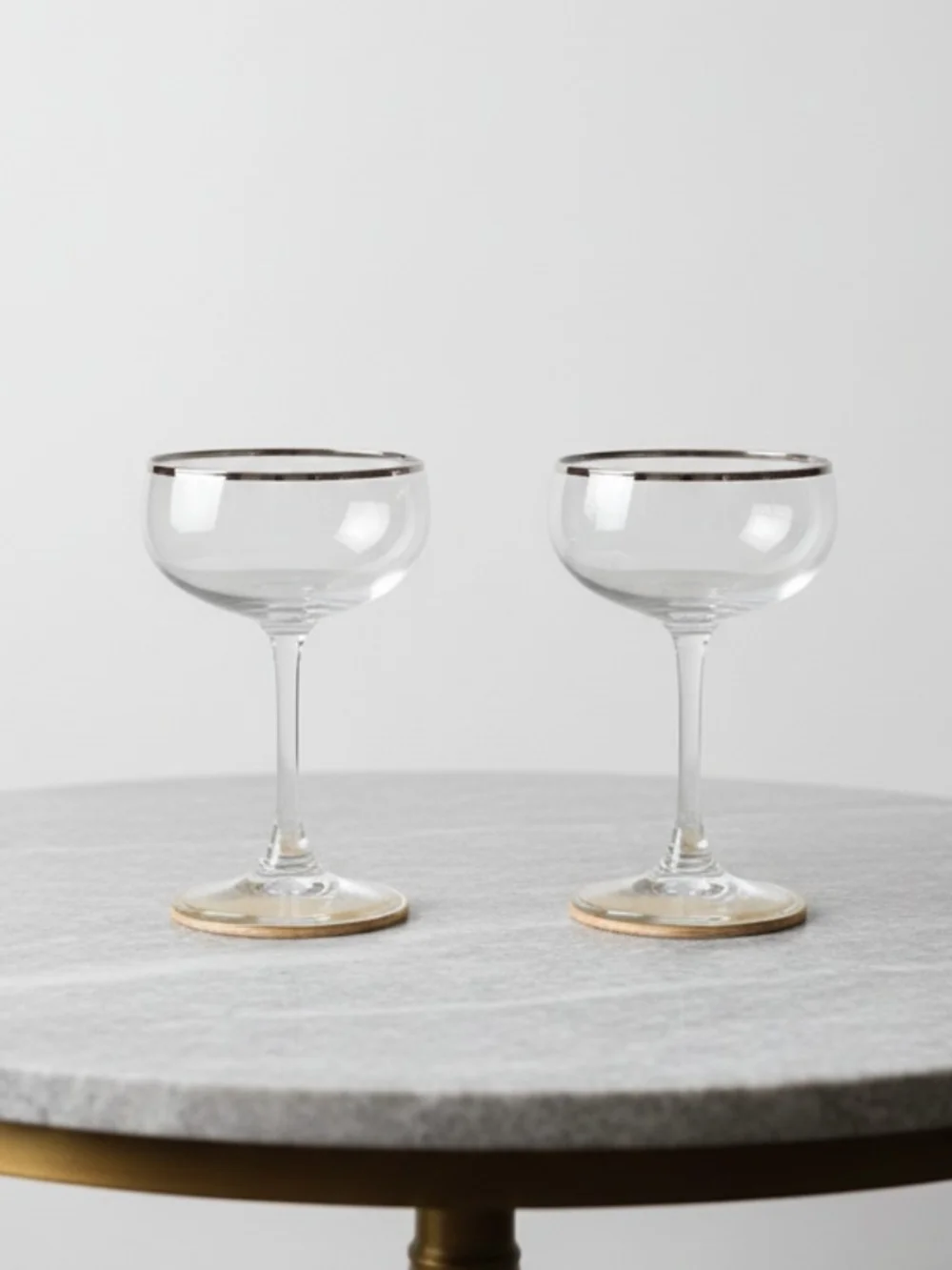 Clear Coupe Glasses with Gold Rim - Set of 2